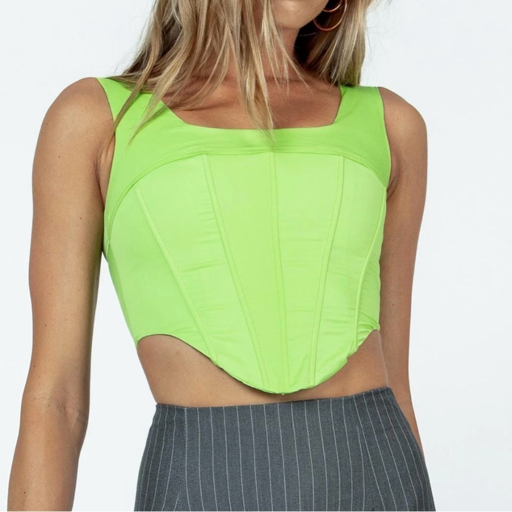 Princess Polly Aisha Corset Lime Green Women 4 Cropped Curved hem Sexy‎ NWT